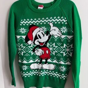 Disney Green Holiday Sweater, Mickey Mouse Christmas Sweater, Size S